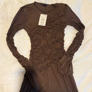 Zara Elegant Long Sleeve Brown Dress